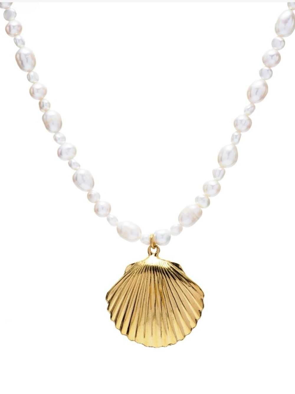 Gold Shell Pendant Freshwater Pearl Necklace - Women Jewelry - Picture 2 of 7